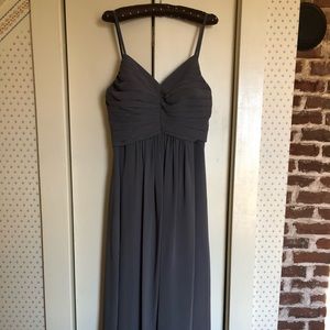 Steel grey long bridesmaid dress w/ pockets!